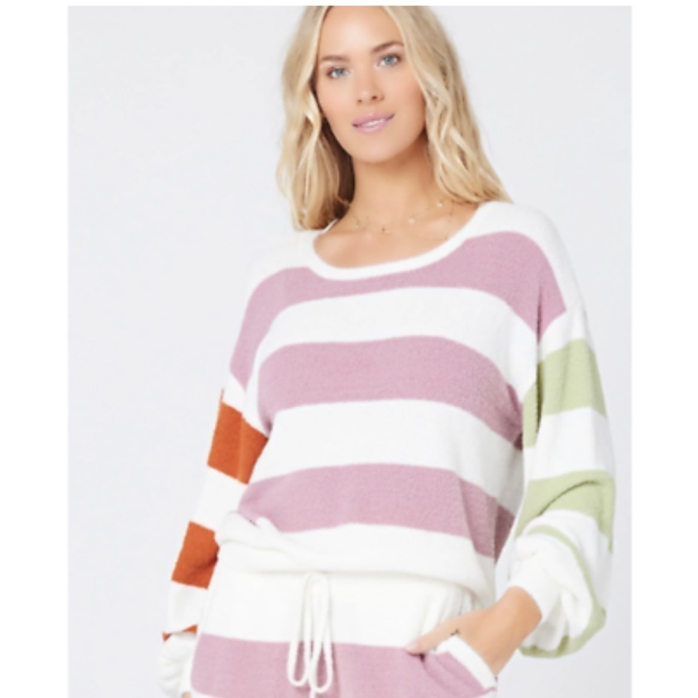 L Space Striped Sequoia Sweater Womens Balloon Sleeves Soft Pastel Sz S - Picture 2 of 10